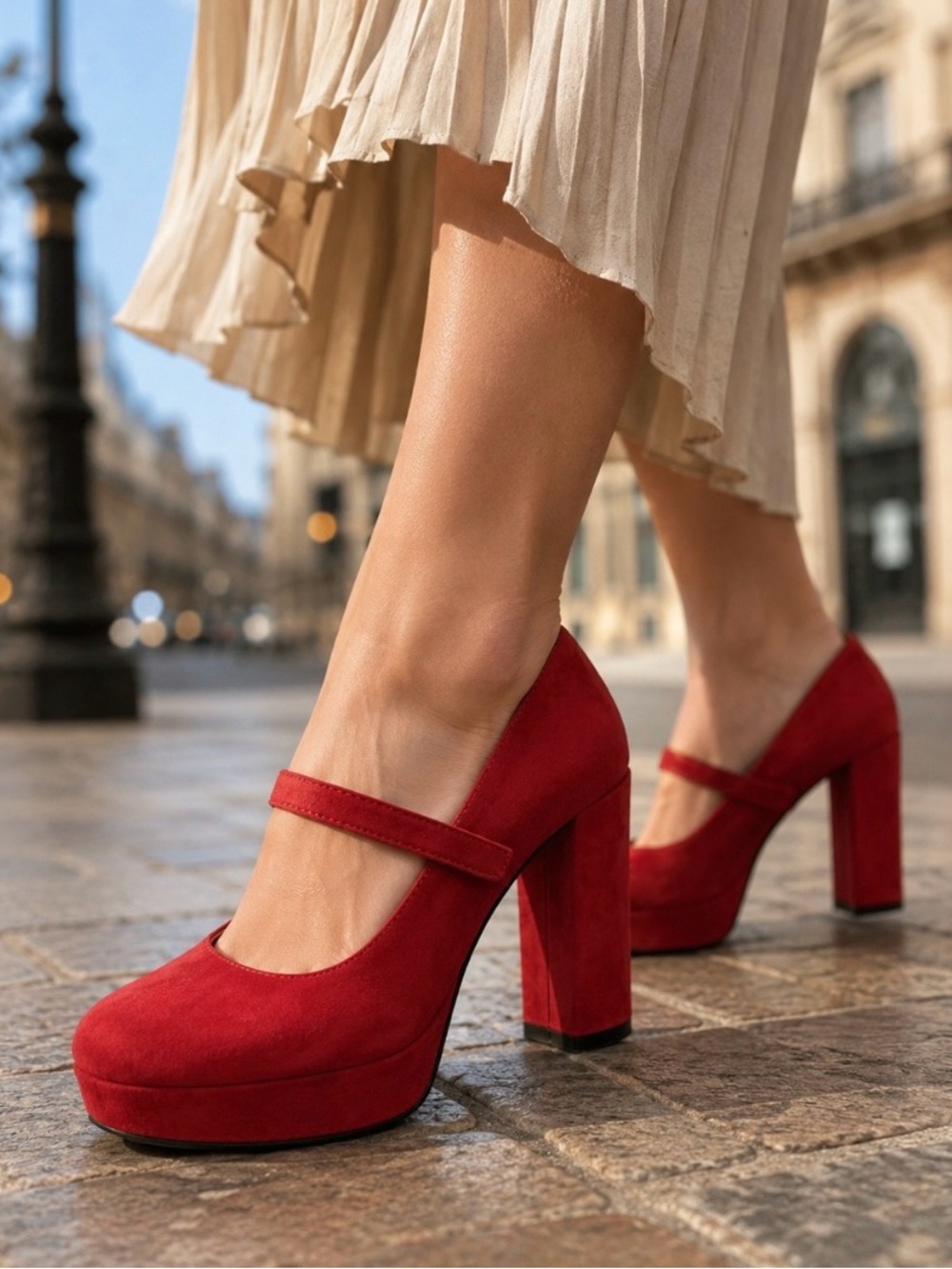 Marc Fisher Red Suede Nicoly Mary Jane Platform chunky Heels - Picture 2 of 9